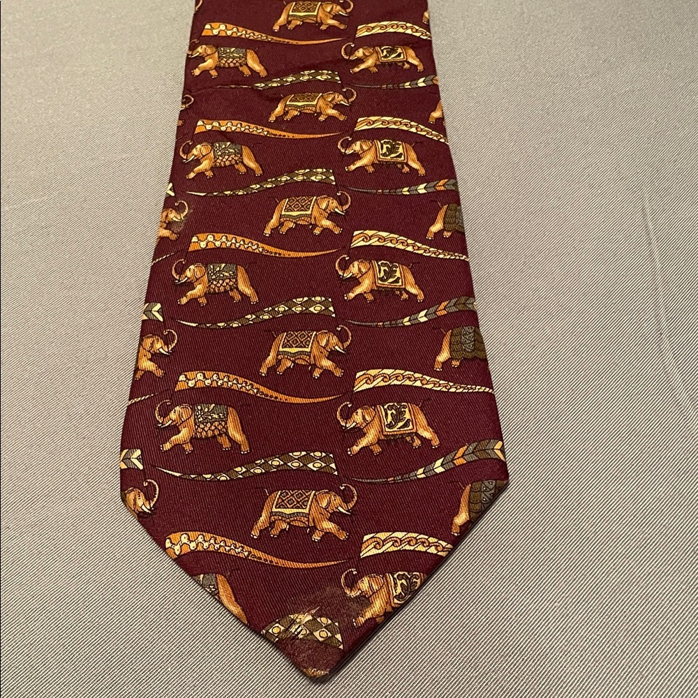 Salvatore Ferragamo Burgundy Tie with Elephant Design